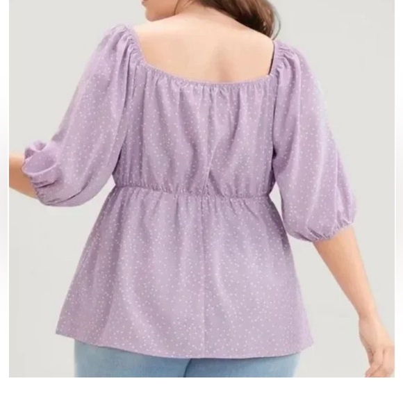 BloomChic Plus Size XL Lilac Polka Dot Puff Sleeve Ruffles Blouse us14-16 - Picture 2 of 3